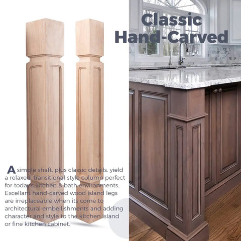 Sturdy 35.5 Inch Tall Wooden Kitchen Island Leg Set, unfinished raised panel cabinet columns next to kitchen counter