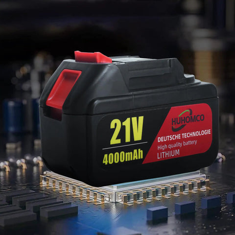 21V 4000mAh Li-Ion battery for 21V Cordless Angle Grinder With 0-9000 RPM No-Load Up To 10000 RPM, highlighting lithium technology
