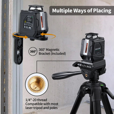 Pro Grade 360 Degree Self Leveling Laser Level With Tripod And Carry Pouch Green Cross Line Laser For DIY Home Projects 100 Ft Bright Range With High Accuracy Perfect For Wall Tile Floors And Picture Hanging. 360° magnetic bracket and 1/4"-20 thread