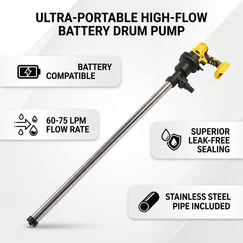 Garosa 55 Gallon Electric Drum Pump With Lithium Battery Powers Up To 8000Rpm Stainless Steel Pipe For Kerosene Water And Oil Transfer Versatile Industrial Grade Flow Solution