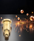 Heavy Duty Spring Loaded Contact Pin With Pointed Tip And 2 Amp Rating Snaps Snugly Into 3.5 Mm Fasteners on dark background.
