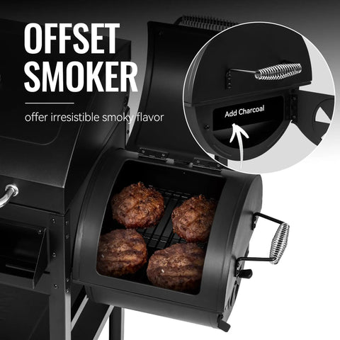 Offset smoker view on Two Burner Gas And Charcoal Grill Combo With Offset Smoker And Side Burner For Backyard BBQs