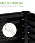 Outdoor Metal Raised Garden Bed 8 By 4 By 2 Ft Deep Root Planter For Vegetables Herbs And Flowers 478 Gallon Capacity Non Toxic Materials Heavy Duty Black showing tool-free assembly with bolts