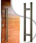Heavy Duty 47 Inch Push Pull Door Handle In Antique Bronze, Real SUS 304 Stainless Steel With Solid Standoffs For Front Doors, Barn Doors, And Glass Shower Doors, Built Tough, Easy Install, Built To Last on wood door