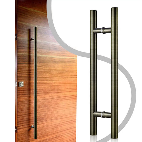 Heavy Duty 47 Inch Push Pull Door Handle In Antique Bronze, Real SUS 304 Stainless Steel With Solid Standoffs For Front Doors, Barn Doors, And Glass Shower Doors, Built Tough, Easy Install, Built To Last on wood door