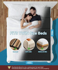 Heavy Duty Twin Size Bunkie Board Builds Legit Solid Support For Your Mattress So You Can Kick Back Without Any Sagging Nonsense On Sofa Beds Or Metal Frames With Half Ton Capacity, fits twin size beds and shown with sleeping couple.