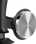Seven Piece Espresso Tamper Kit Designed For 51mm Filter Cups, close-up of black tamper handle and silver base.