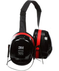 Optime 105 Behind the Head Earmuffs With 29 dB NRR, Built Tough Stainless Steel, Soft Foam Cushions, E A Rfit Compatible, Black and Red