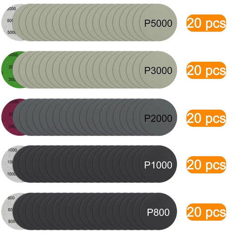 3 Inch Sanding Discs Kit With 800 1000 2000 3000 5000 Grits Silicon Carbide Hook And Loop Wet Dry Sandpaper