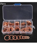 Copper Flat Washers Set For Screws, Rust Resistant Gasket Shims, Heavy Duty Kit With 120 Pieces in plastic organizer box