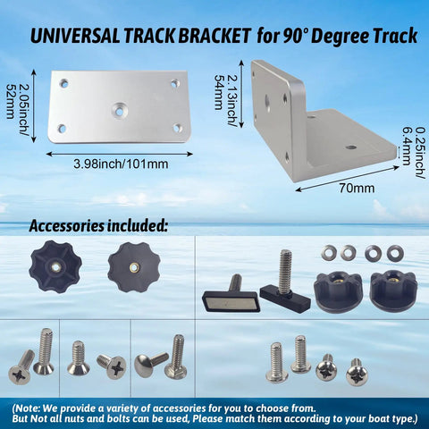 Universal Versatrack 90 Degree Aluminum Track Bracket For Boat Gunnels, Fits Tracker Versatrack, Lund Sport Track, Ranger, And Lowe Boats, Pre Drilled Mount For Rod Holders And Marine Accessories. 90° aluminum bracket, 101mm