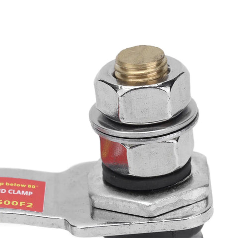 Close-up of the Heavy Duty Magnetic Welding Ground Clamp With Strong Suction And Stable Silicone Insulation showing copper rod and nuts.