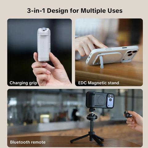 Magnetic 3 In 1 Phone Grip With Built In 3000mAh Power Bank Detachable Bluetooth Remote And Stand For Hands Free Shooting