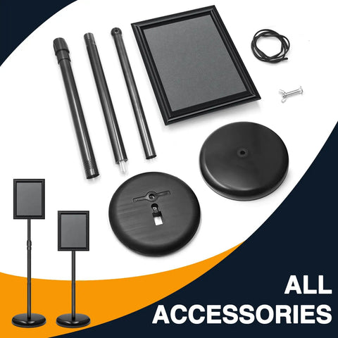 Components of Two Pack Adjustable Floor Sign Stand 8.5 By 11 Inch Poster Holder With 360 Degree Rotating Frame and base parts