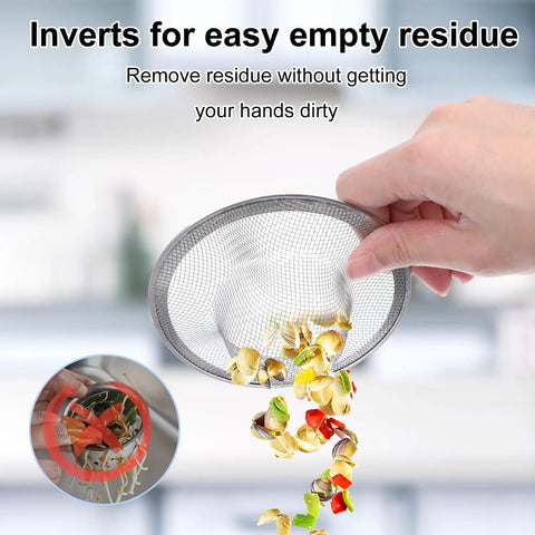 Forty Pack Premium Stainless Steel Mesh Sink Strainer four point five inch inverting to empty food scraps easily.