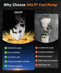 Comparison between OKLPF and other fuel pumps highlighting stable supply, easy installation, efficiency, and durability.