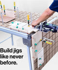 MatchFit Dovetail Clamps For Woodworking Track System Flexible Three Eighths Inch Groove Fits One Half Inch Diameter Fourteen Degree Dovetail Router Bits Two Pack In Yellow And Green Slick No Fuss Clamping Precise Alignment used on workbench with router and jigs