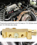 PV2 brass proportioning valve for disc/drum brake system, gold-toned unit mounted in engine bay
