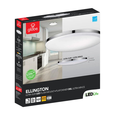 Box of Ultra Slim 14 Inch LED Flush Mount Ceiling Light in Chrome with Frosted Shade, Energy Star certified, 2200 lumens