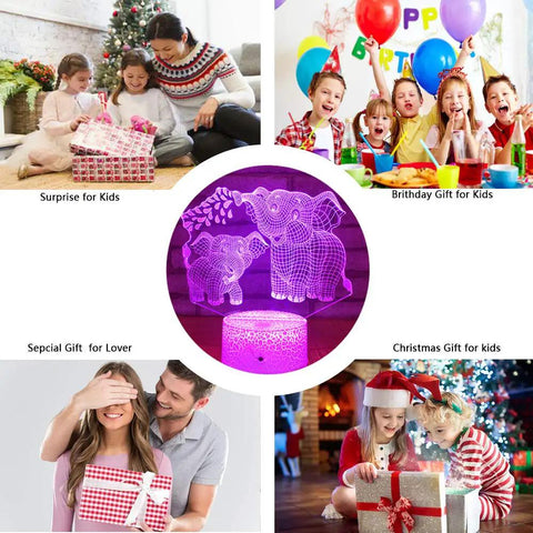 Elephant 3D Night Light For Kids With 16 Color Changing LED Lights Remote Control And Touch Sensor Cute Elephant Lamp For Bedroom Perfect Gift For Girls Boys Babies on display for various gift occasions.