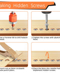 Making hidden screws process with Six Piece Adjustable Depth Countersink Drill Bit Set With Hole Punch for woodworking.