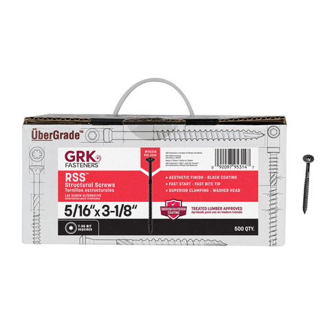 RSS 5/16 x 3-1/8 Inch Black Multi Purpose Structural Screws 500 PC Bundle Rust Resistant Climatek Coating