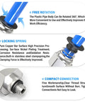 Push To Connect Pneumatic Fitting, Male Straight 4mm Tube OD To M5 Thread, shown with features like free rotation and locking spring.