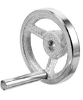 Heavy Duty Cast Iron Handwheel With Chrome Plated Crank Handle For Lathe And Milling Machines, silver finish, side view