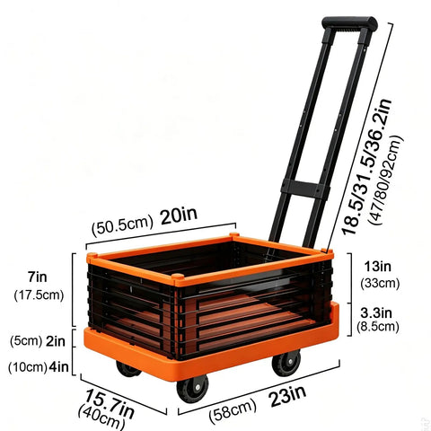 Heavy Duty Foldable Push Cart Dolly Platform Truck With Telescopic Handle And Guard Rails 330 Lbs Capacity Flatbed To Cart In Seconds Perfect For Warehouse Garage Office Hotel Moves, 23x15.7in