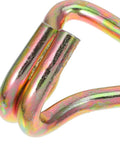 Close-up of Heavy Duty Steel Ratchet Tie Down Hooks for 25mm Straps, zinc plated with anti-slip surface, detailed J-hook view