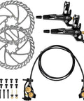 Kethvoz MTB hydraulic disc brake set with front and rear calipers, 180mm rotors, black levers, and mounting hardware.