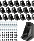 20Pcs 1010 Aluminum Extrusion Corner Brackets With Screws For 1x1 Inch Profile Black Finish shown with screws and a bracket installed