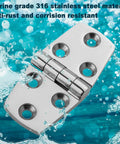 Marine Grade Stainless Steel Hinges Built Tough Heavy Duty Boat Strap Hinge 316 Saltwater Resistant Butt Hardware close-up in water.