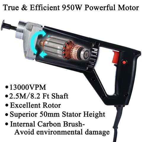Internal view of Handheld Power Concrete Vibrator 950W 13000 RPM With Two And A Half Meter Shaft Pencil Vibrator showing motor components