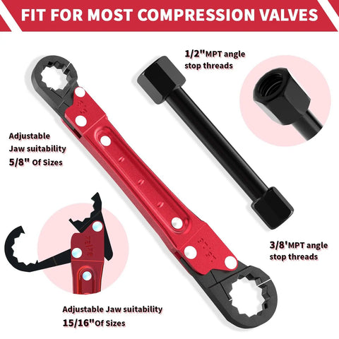 2 In 1 Plumbing Wrench Kit For Angle Stop And Supply Nut Installations featuring adjustable jaws and size adaptability
