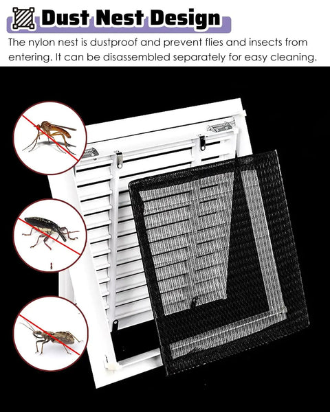 Dust Nest Design for 24 X 24 Inch Attic Access Panel And Drywall Vent Cover, featuring nylon mesh for insect protection.