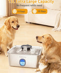Huge 4 Gallon Dog Water Fountain For Large Dogs And Multi-Pet Homes Stainless Steel Pet Fountain With Water Window And LED Light Ultra Quiet Automatic Water Bowl Dispenser No Fuss Easy To Clean FS76 with dogs and cat.