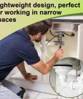 Man using Dual Cable Wire Saw Set For PVC And Stainless Steel Pocket Rope Saw 31.3 Inch under sink in narrow space