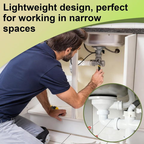Man using Dual Cable Wire Saw Set For PVC And Stainless Steel Pocket Rope Saw 31.3 Inch under sink in narrow space