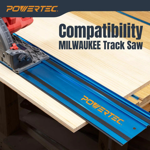 Sledge Through Long Boards With This 110 Inch Track Saw Guide Rail Set For Milwaukee Tools Featuring Dead On Accuracy Extruded Aluminum Bars And Quick Release Clamps, showcasing compatibility with Milwaukee track saw.
