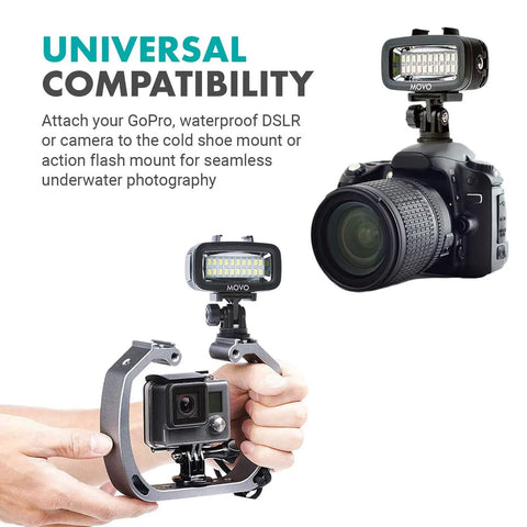 Underwater LED Video Light 700 Lumen High Power Waterproof for GoPro and DSLR Cameras, Rechargeable USB-C, cold shoe mount setup