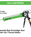 B12 B Line Manual Caulking Gun For Ten Ounce Cartridges, 12 To 1 Drive, 375 Lbf Thrust, 120 Psi, Full Size Handle, Half Cradle