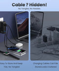 GaN IV 120W 4 In 1 Fast Charger in use with retractable cables, neat setup compared to cluttered cables