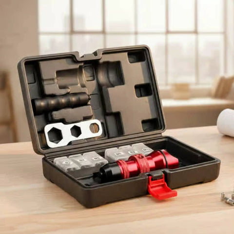 Open case of Electric Rivet Nut Adapter Kit For Quick Rivet Nut Installation With Detachable Handle And All In One Components