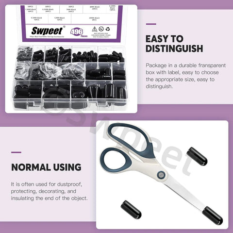 Must Have 496 Piece Black Vinyl Rubber End Caps Kit With 17 Sizes From 1.5mm To 20mm For Round Tubes And Screws storage box