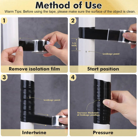 Step-by-step applying Self Fusing Silicone Tape Three Rolls For In A Pinch Emergency Pipe And Plumbing Repair Rubber Rescue Tape.