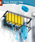 Kitchen Sink Sponge Holder Caddy With Suction Cups And Adhesive Strips Space Saving Organizer for sponges and brushes in black