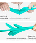 Heavy Duty Nitrile Chemical Resistant Gloves Five Pair Set 15 Mil Thick Latex Free Medium With Extended Cuffs shown for strength and puncture resistance.