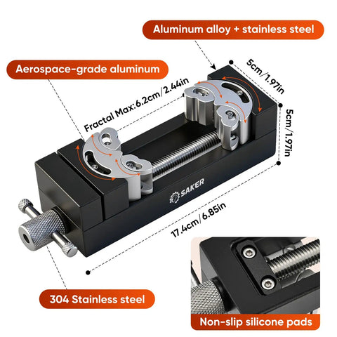 Kickass Smart Fractal Mini Bench Vise With Self Adjusting Dual Jaw Precision Clamp For Drill Press Circuit Boards Pipes And Odd Parts A Hella Useful Diy Workbench Staple, aluminum alloy & stainless steel construction, 6.85in long