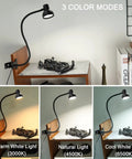 Clip On LED Desk Lamp With 360 Degree Flexible Gooseneck Eye Caring Night Light USB Powered Dimmer 3 Color Modes illumination display